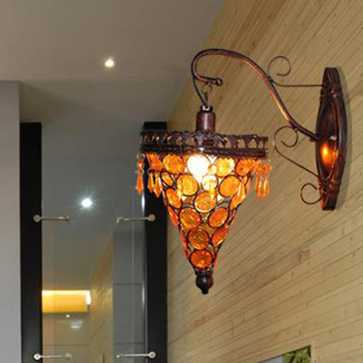 Skørter | Cone Metal Wall Lamp Sconces Art Deco 1 Head Living Room Wall Light in Orange/Blue/Purple with Glass Accent