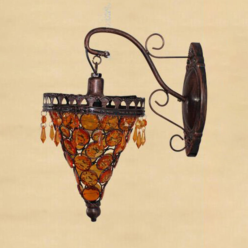 Skørter | Cone Metal Wall Lamp Sconces Art Deco 1 Head Living Room Wall Light in Orange/Blue/Purple with Glass Accent