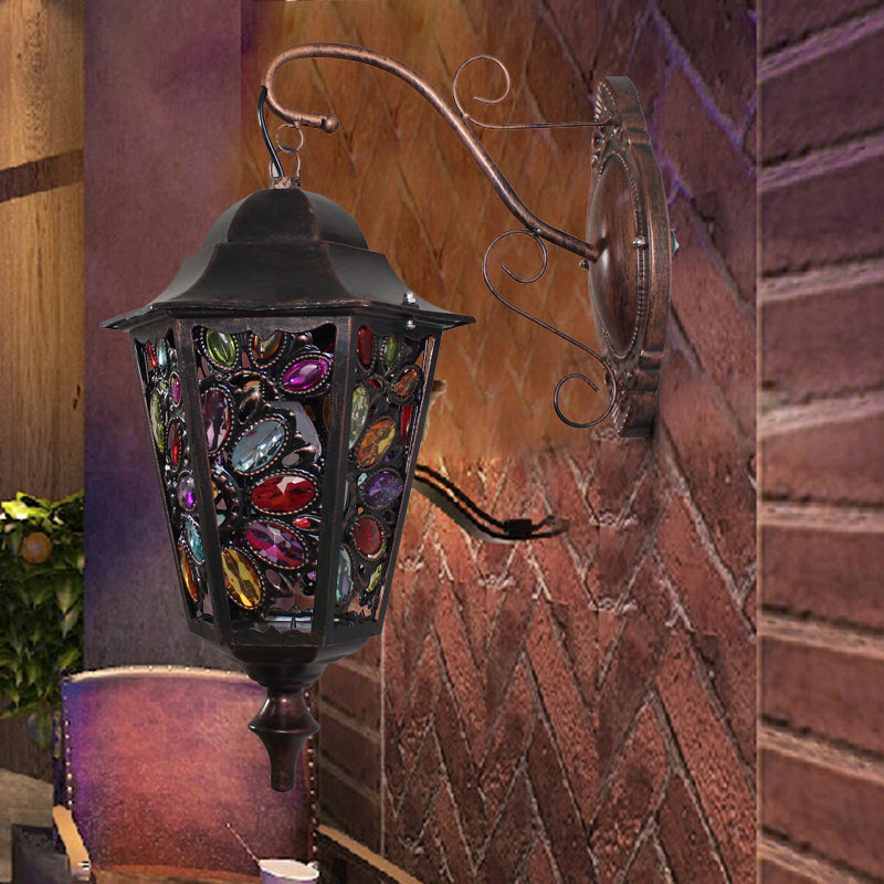 Skørter | 1 Head Flower/Circle Wall Light Bohemian Black Metal Wall Light with Curved Arm for Restaurant