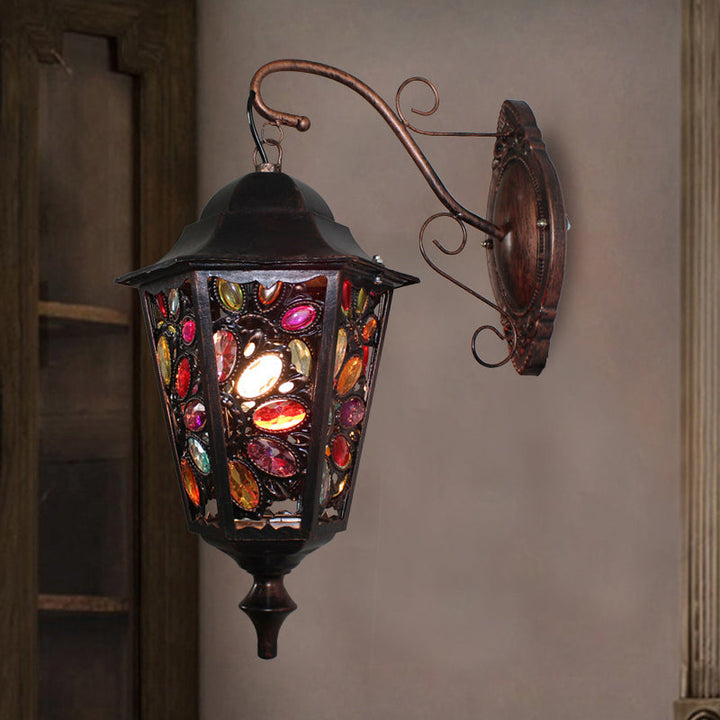 Skørter | 1 Head Flower/Circle Wall Light Bohemian Black Metal Wall Light with Curved Arm for Restaurant