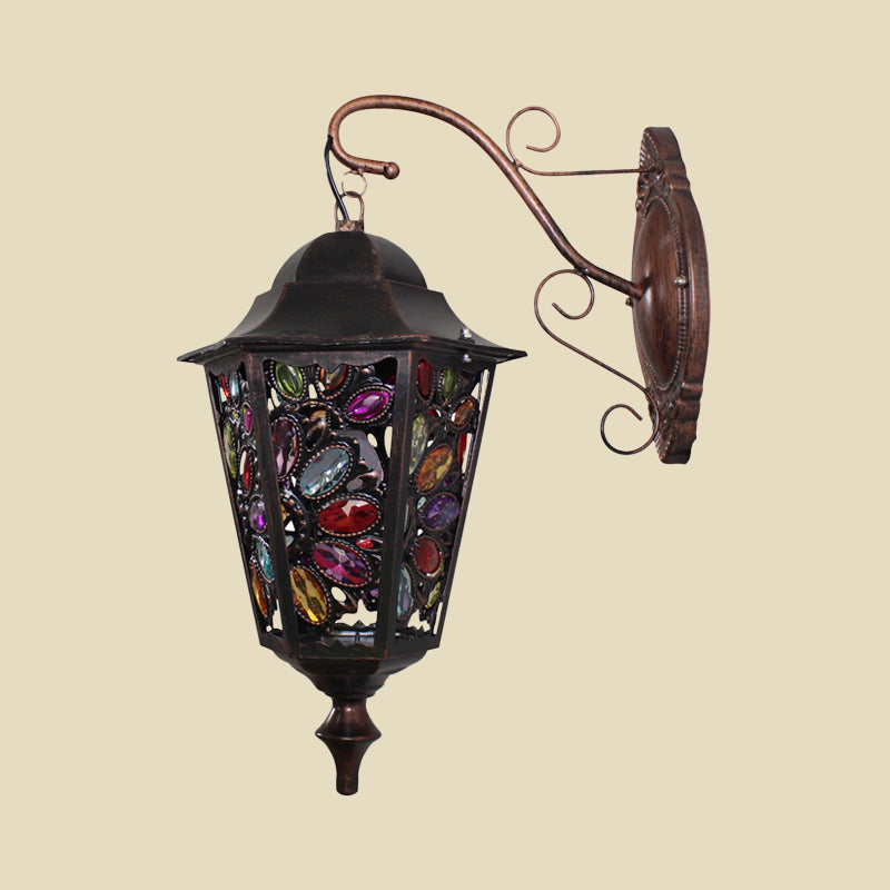 Skørter | 1 Head Flower/Circle Wall Light Bohemian Black Metal Wall Light with Curved Arm for Restaurant