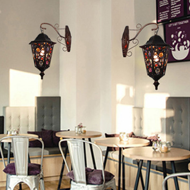 Skørter | 1 Head Flower/Circle Wall Light Bohemian Black Metal Wall Light with Curved Arm for Restaurant