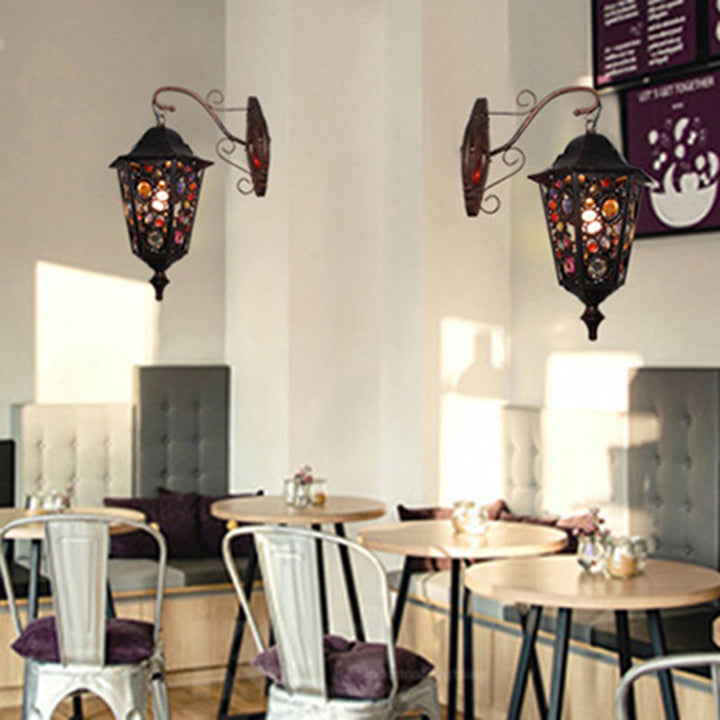 Skørter | 1 Head Flower/Circle Wall Light Bohemian Black Metal Wall Light with Curved Arm for Restaurant