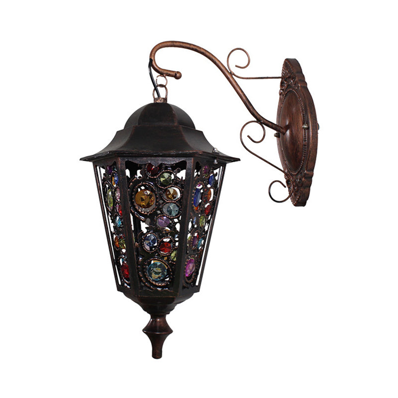 Skørter | 1 Head Flower/Circle Wall Light Bohemian Black Metal Wall Light with Curved Arm for Restaurant