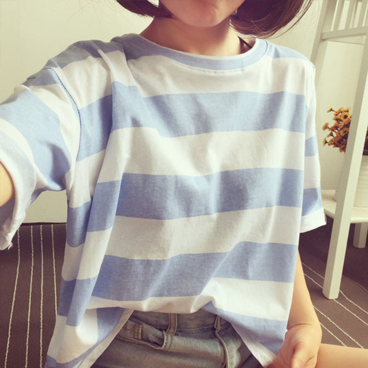 Women's striped oversized T-shirt made of lightweight cotton blend Lisslune
