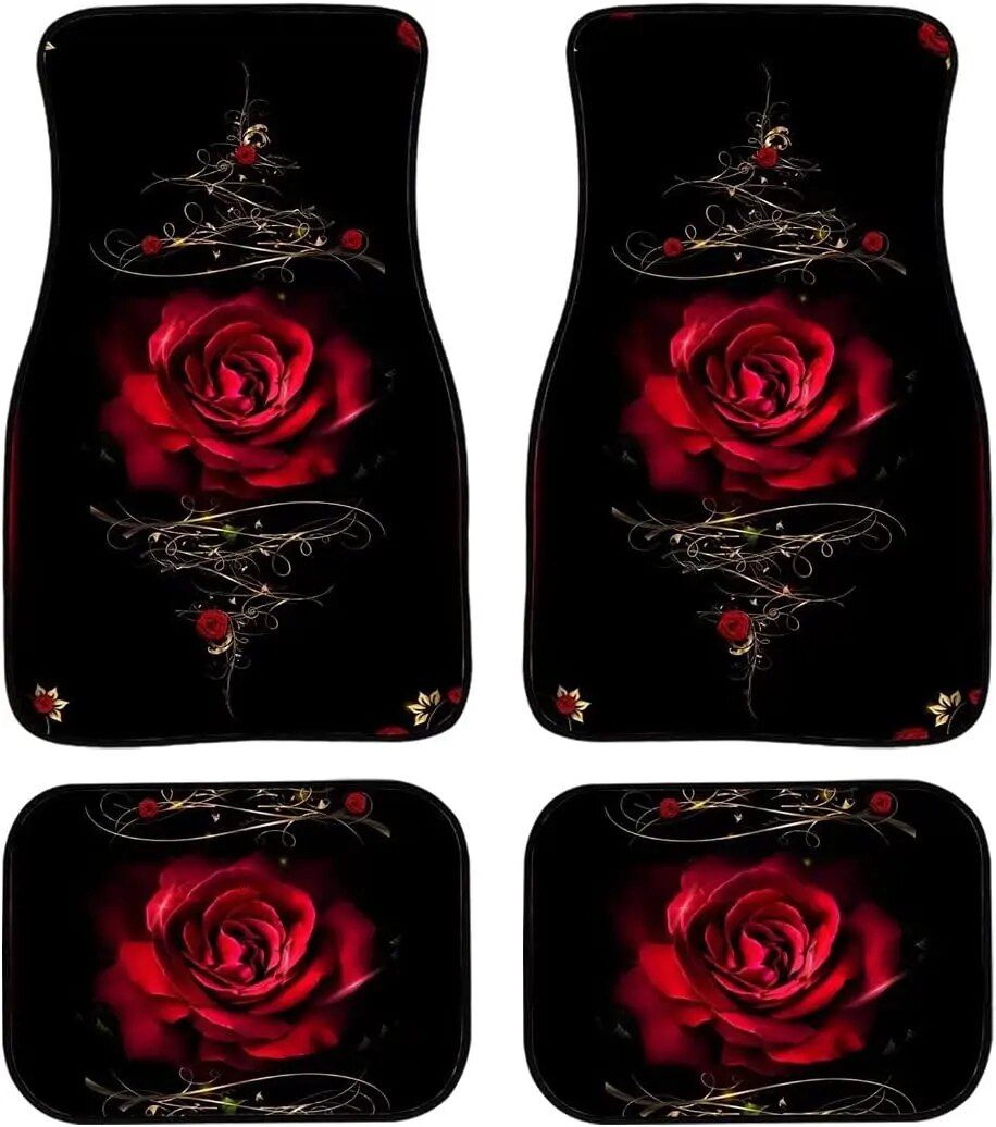 Lisslune | Red Rose Printed All-Weather Car Mats (Set of 4)