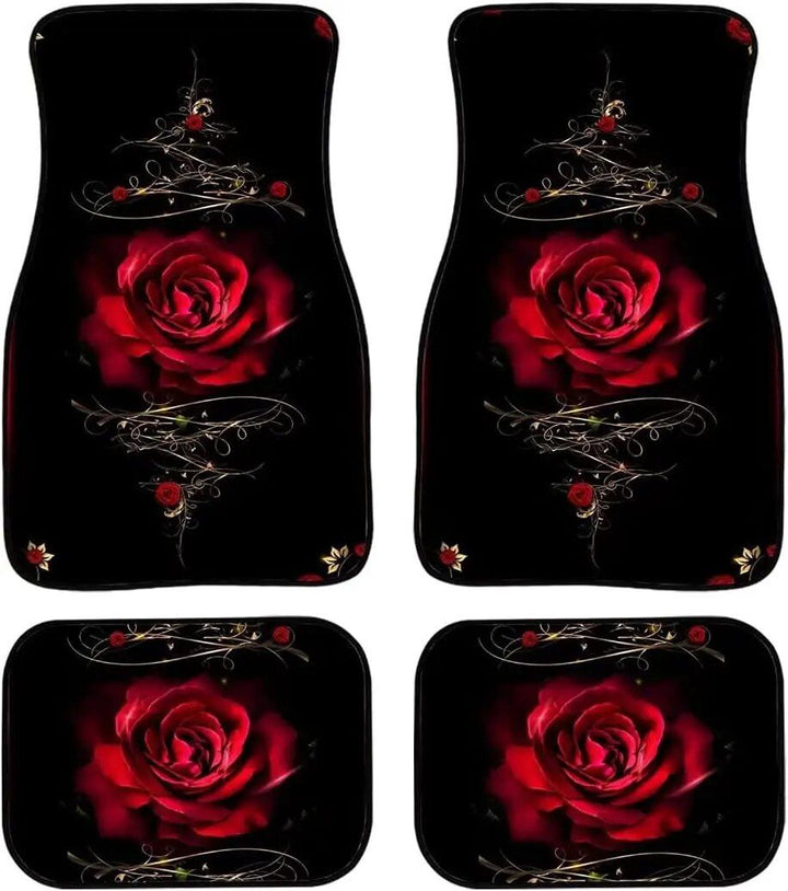 Lisslune | Red Rose Printed All-Weather Car Mats (Set of 4)