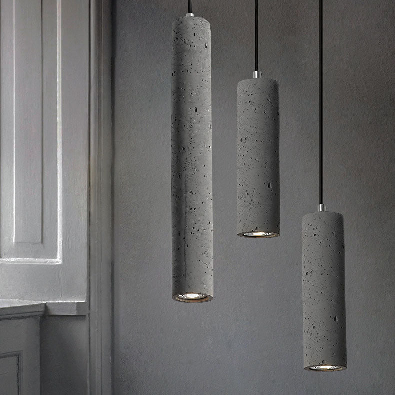 Lisslune | StoneCast Industrial Cylinder Pendant Light made of Concrete | 1 Light | Smooth or Rough Surface