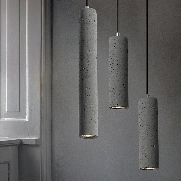 Lisslune | StoneCast Industrial Cylinder Pendant Light made of Concrete | 1 Light | Smooth or Rough Surface