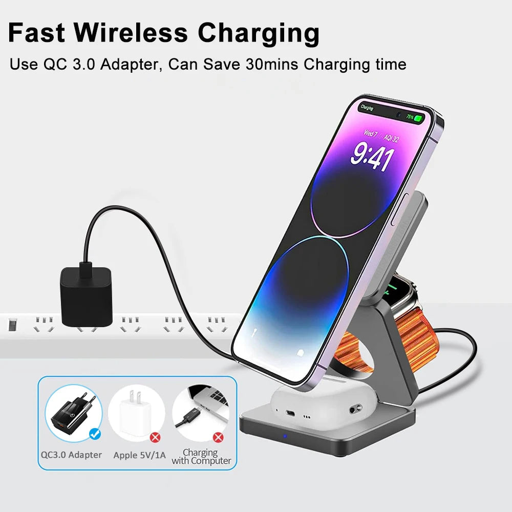 Lisslune | 3 in 1 foldable magnetic wireless charging station