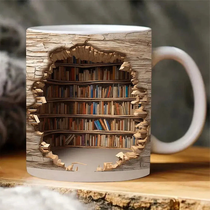 Lisslune | BookShelf Mug – 3D Ceramic Coffee Mug for Book Lovers