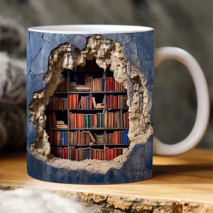 Lisslune | BookShelf Mug – 3D Ceramic Coffee Mug for Book Lovers