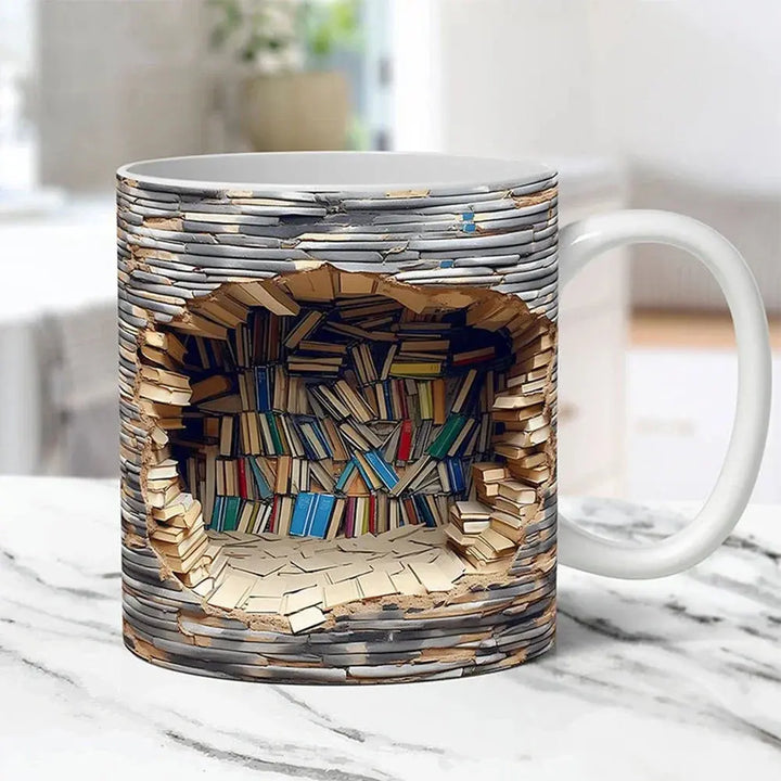Lisslune | BookShelf Mug – 3D Ceramic Coffee Mug for Book Lovers