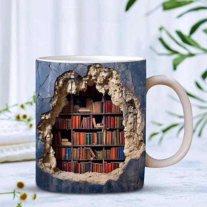 Lisslune | BookShelf Mug – 3D Ceramic Coffee Mug for Book Lovers