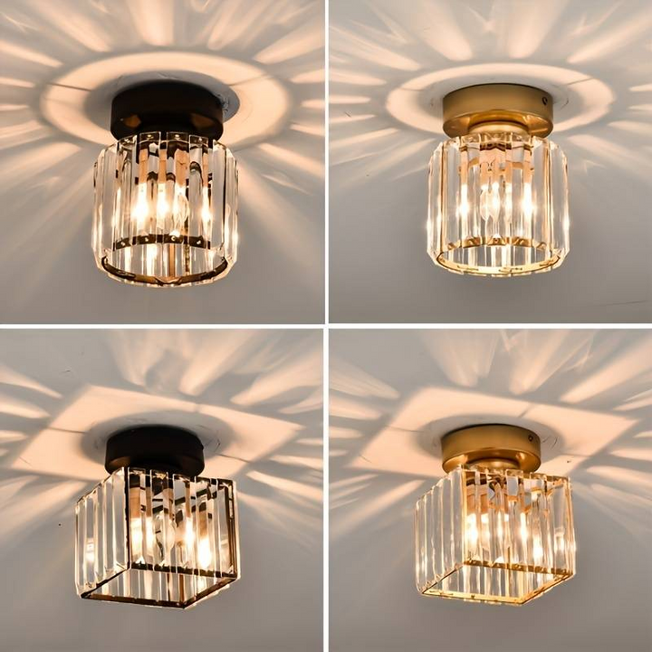 Lisslune | Modern 1-Light Flush Mount Ceiling Light | Black Brass Fixture with Crystal Shade for Hallway & Living Room