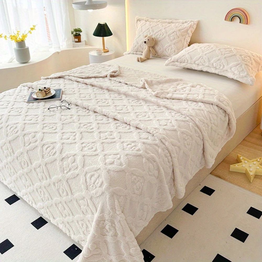 Lisslune | Leaf Embroidery Fleece Winter Blanket