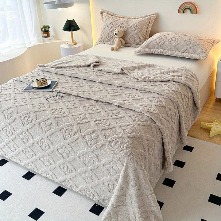 Lisslune | Leaf Embroidery Fleece Winter Blanket