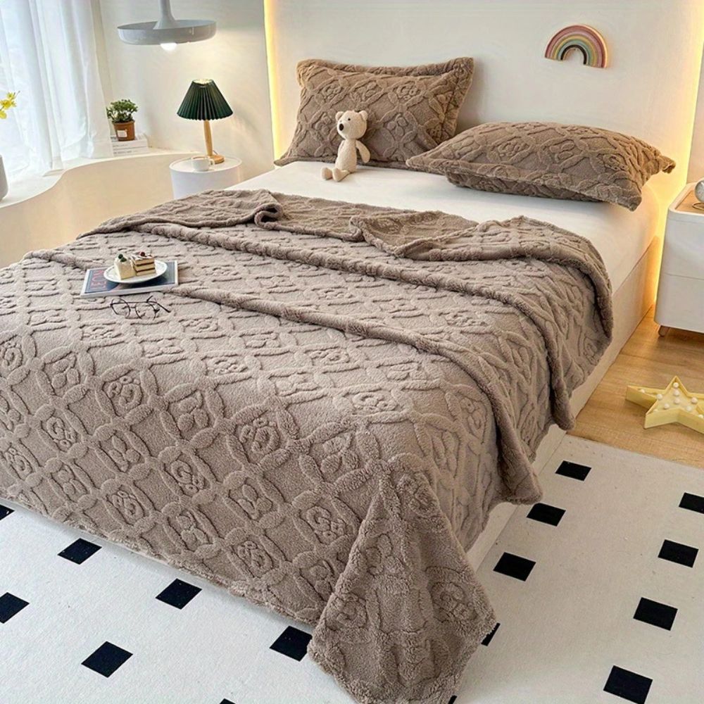 Lisslune | Leaf Embroidery Fleece Winter Blanket