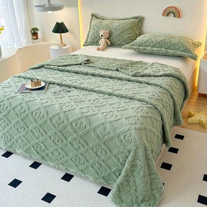 Lisslune | Leaf Embroidery Fleece Winter Blanket