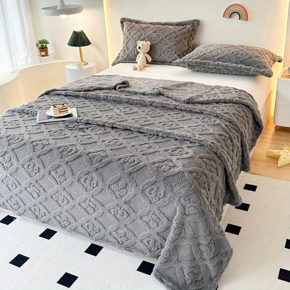 Lisslune | Leaf Embroidery Fleece Winter Blanket