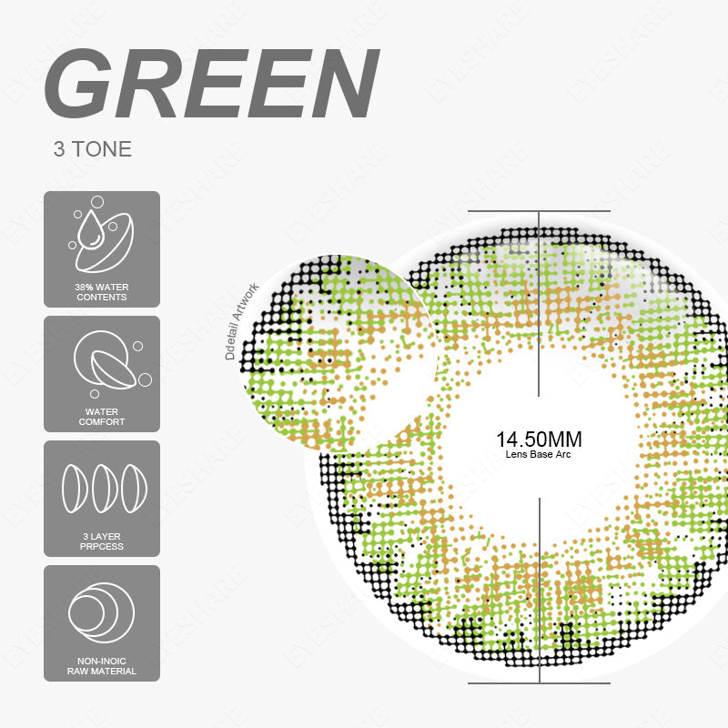 Rynx 3TONE Green 14.5 mm 1 Pair | 1 Year
