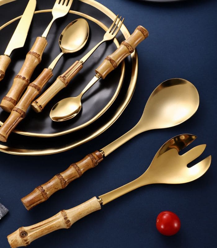 Lisslune | Bamboo Handle Salad Serving Cutlery Kitchen Accessories