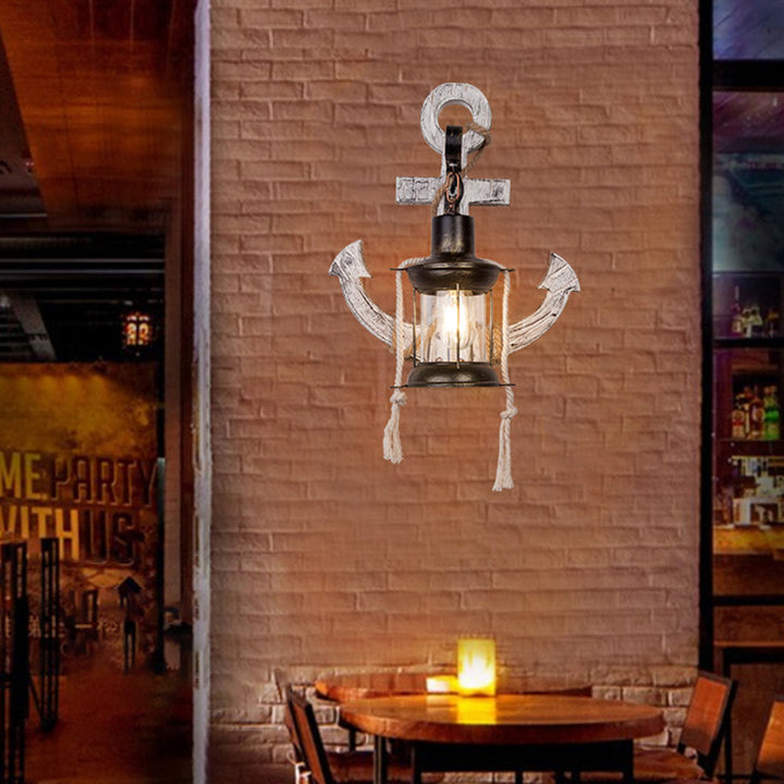 Lisslune | Rustic Wood Anchor Wall Lamp with Lantern