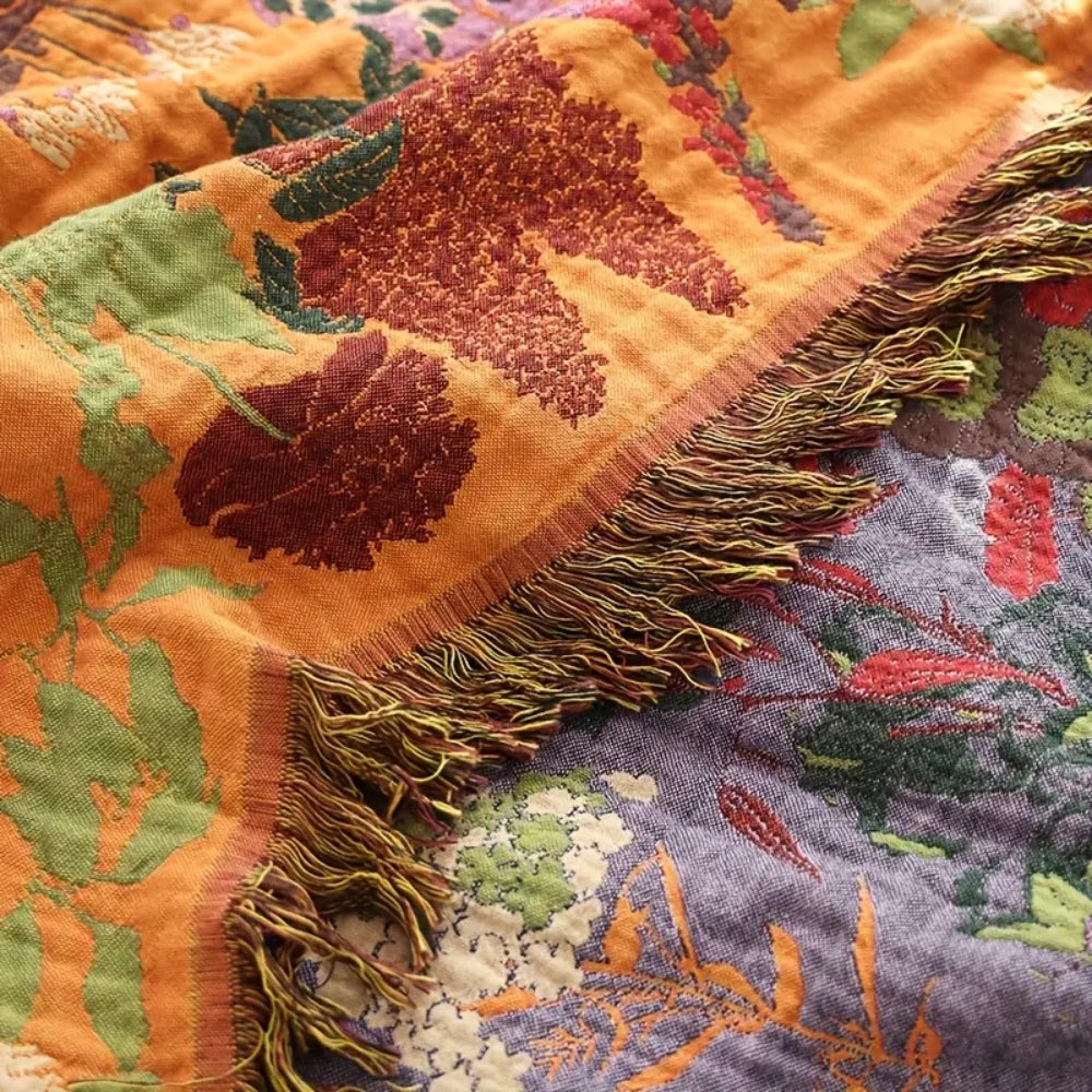 Lisslune | Botanic Floral Cotton Tassel Blanket