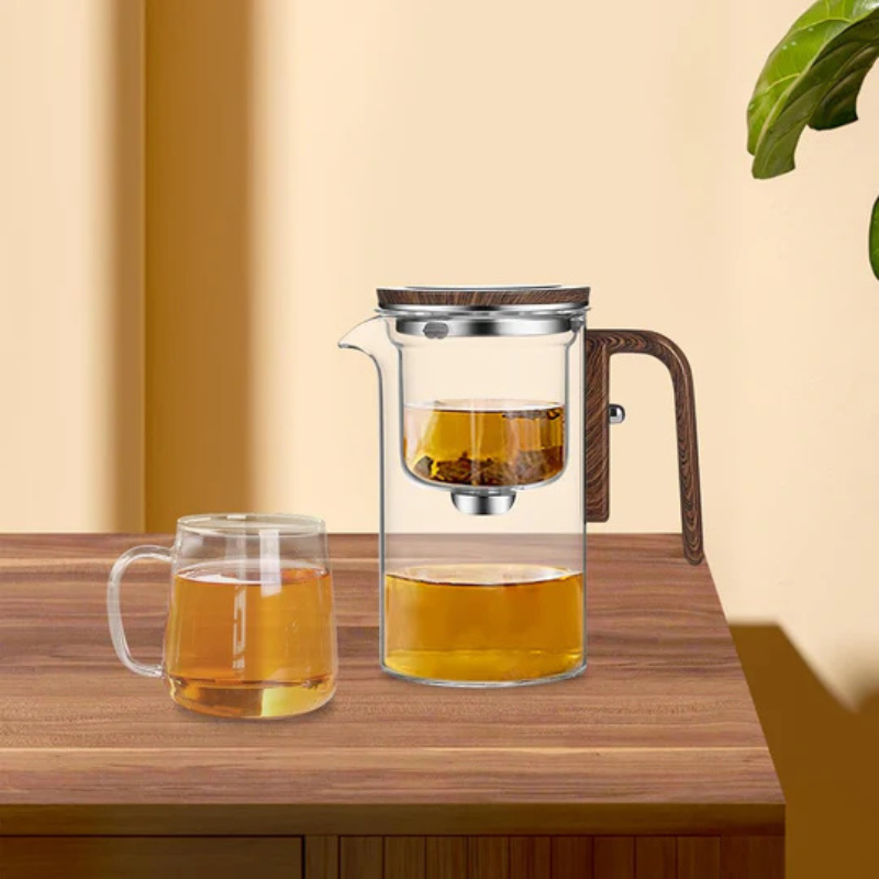 Lisslune | ClearPour heat-resistant glass teapot with wooden handle – Elegant infusion pot