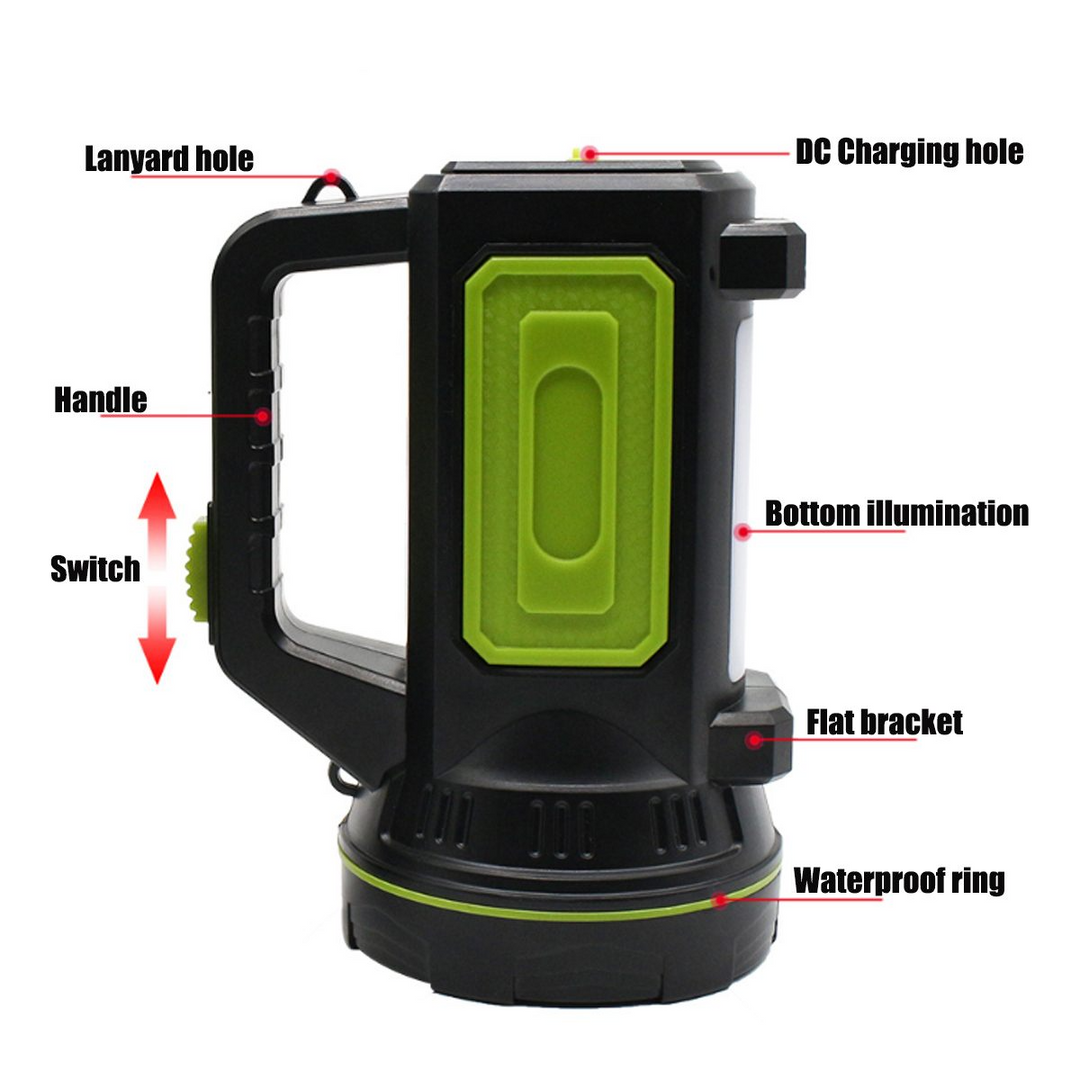 Lisslune | LED flashlight with side spotlight – Portable work light for camping and emergencies