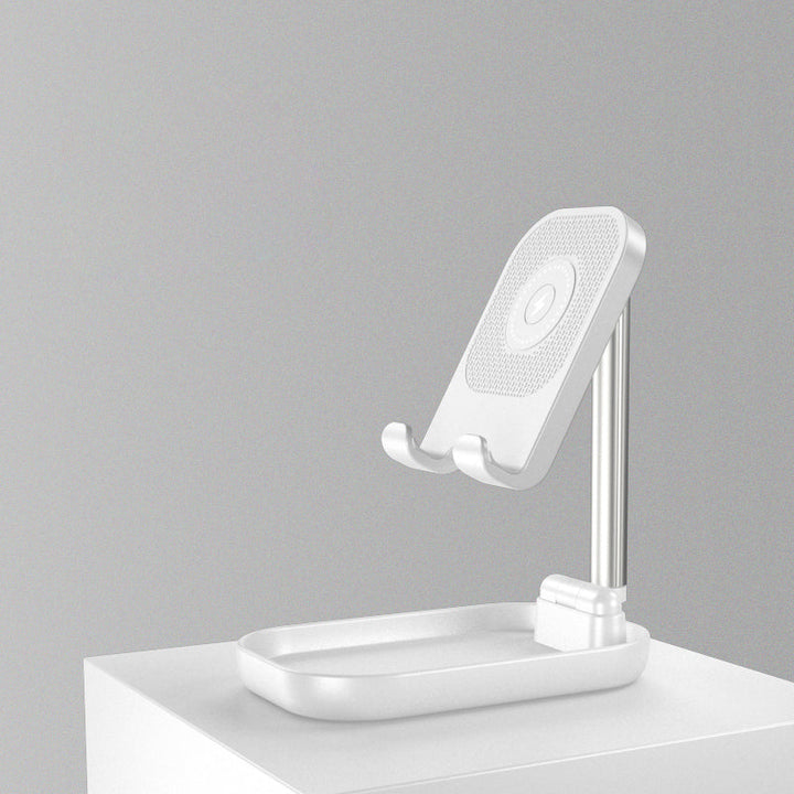 Lisslune | Foldable and Adjustable Phone Holder with 10W Wireless Fast Charge, Up to 25.8cm, Lamp, Non-slip Panel, Mini Shelf, Suitable for Phones and Tablets