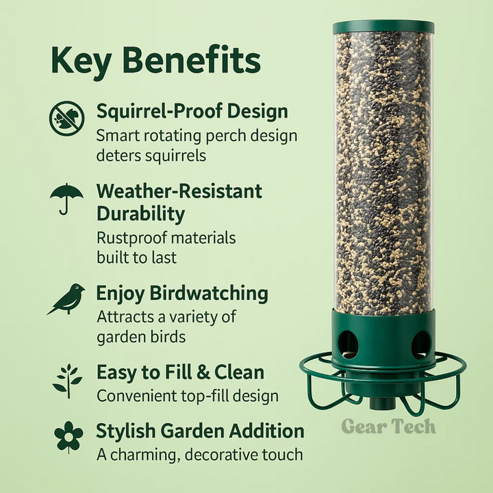 Lisslune | Squirrel Proof Bird Feeder | Heavy-Duty Metal, Multi-Feeding Ports & Ideal for Backyard Birdwatching