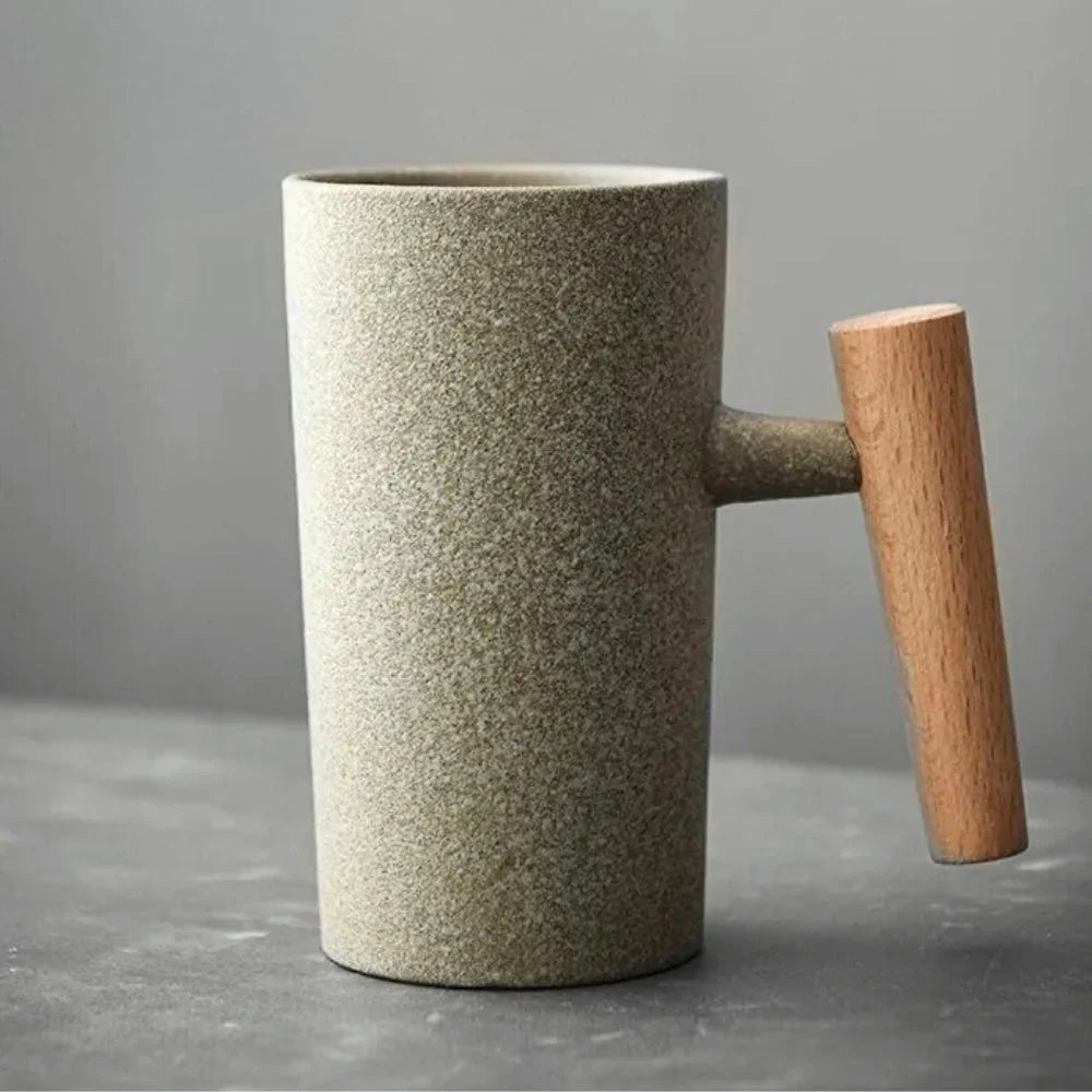Lisslune | Nordic Design Mug – Minimalist Ceramic Mug with Wooden Handle