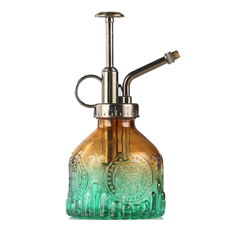 Lisslune | Embossed glass bottle with metal nozzle – Plant sprayer for flower watering in vintage design