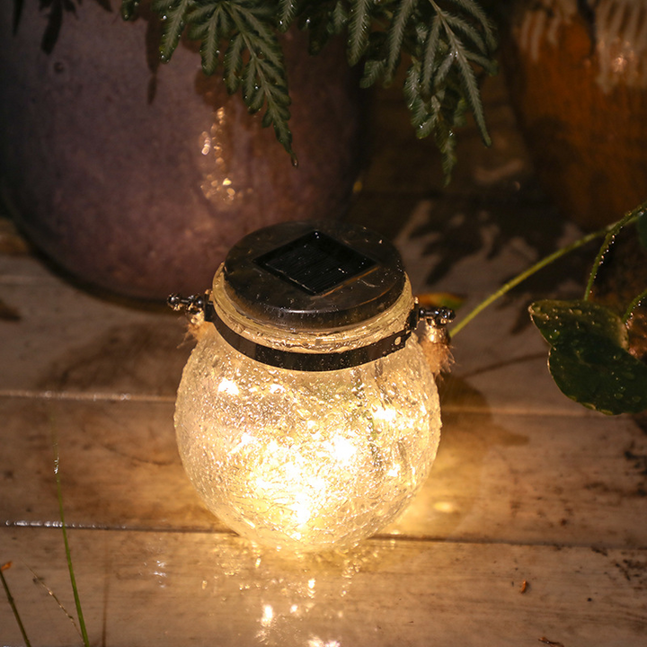 Lisslune | Solar LED Lantern in Glass – Decorative Garden Lighting with Wire Lights and Carry Handle