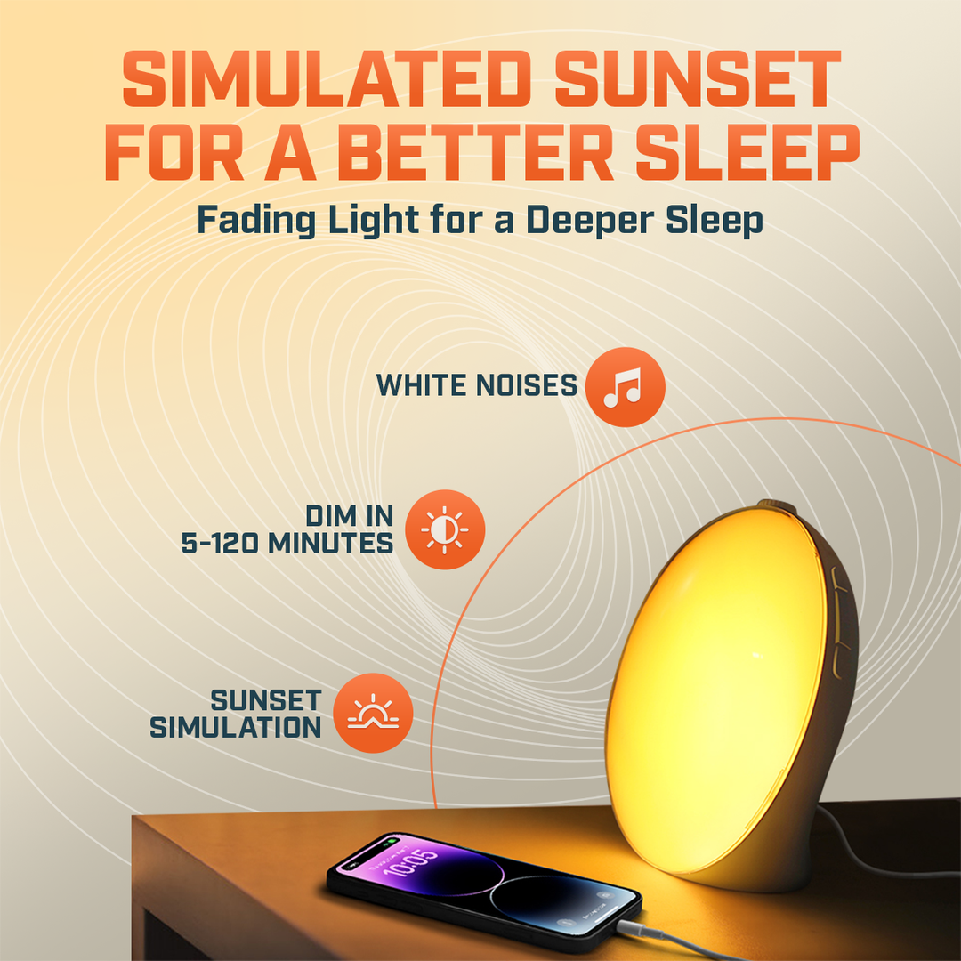 Lisslune | Wake-Up Sun Lamp Alarm Clock | Gradual Sunrise Glow & Customizable Sounds for Gentle Mornings
