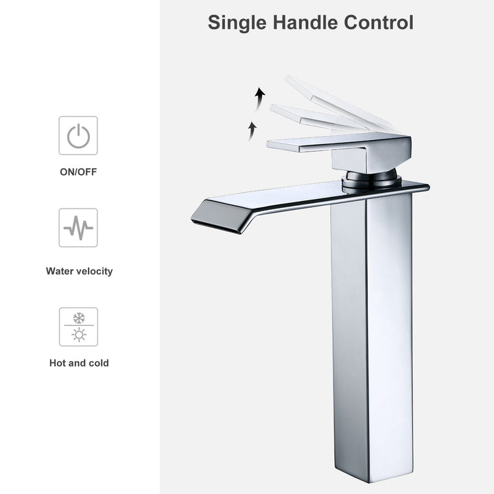 Lisslune | Waterfall taps bathroom Chrome Bath fittings High single-lever mixer Waterfall mixer tap sink