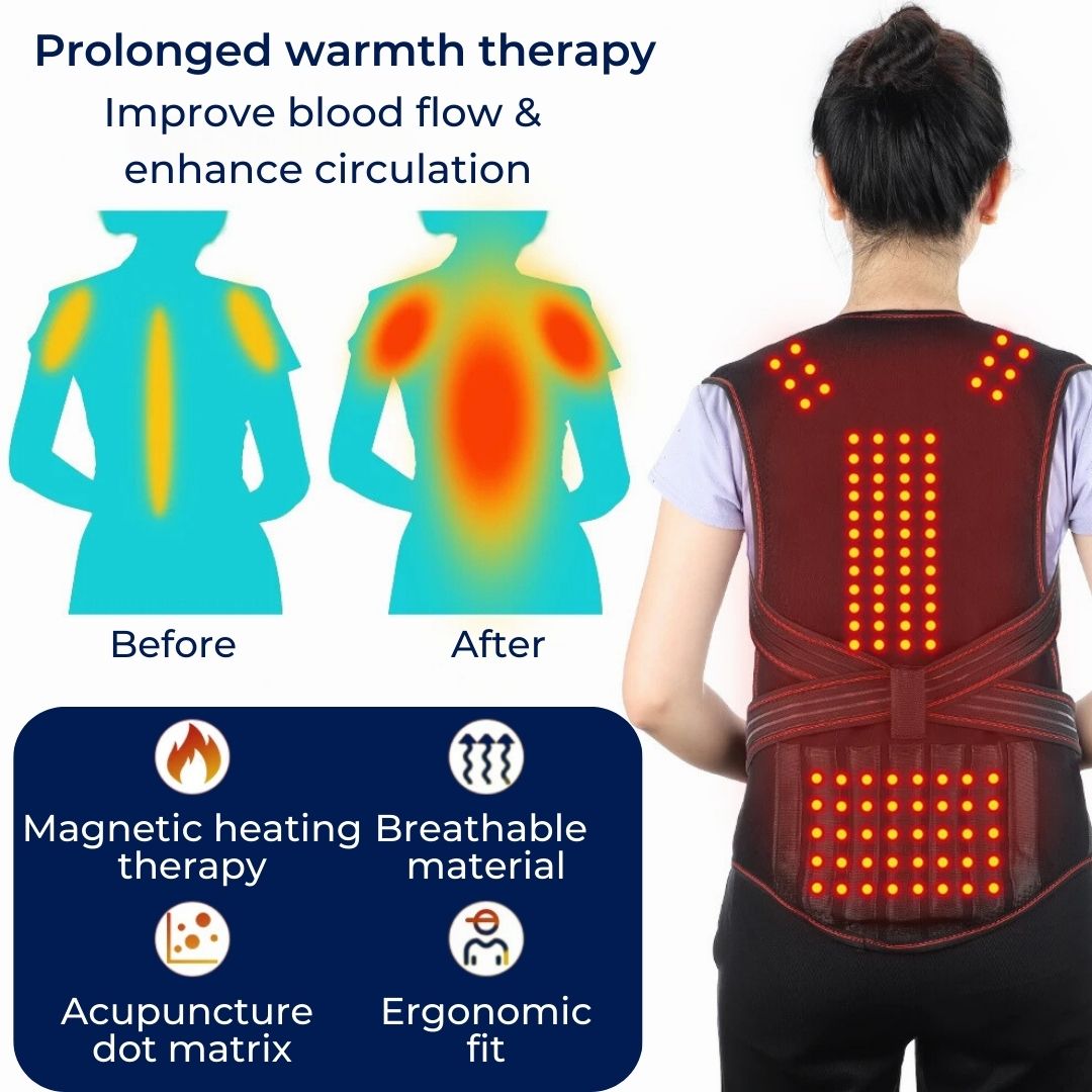 Lisslune | Self-Heating Back Support Brace | Adjustable Heated Posture Corrector for Back Pain Relief & Improved Posture