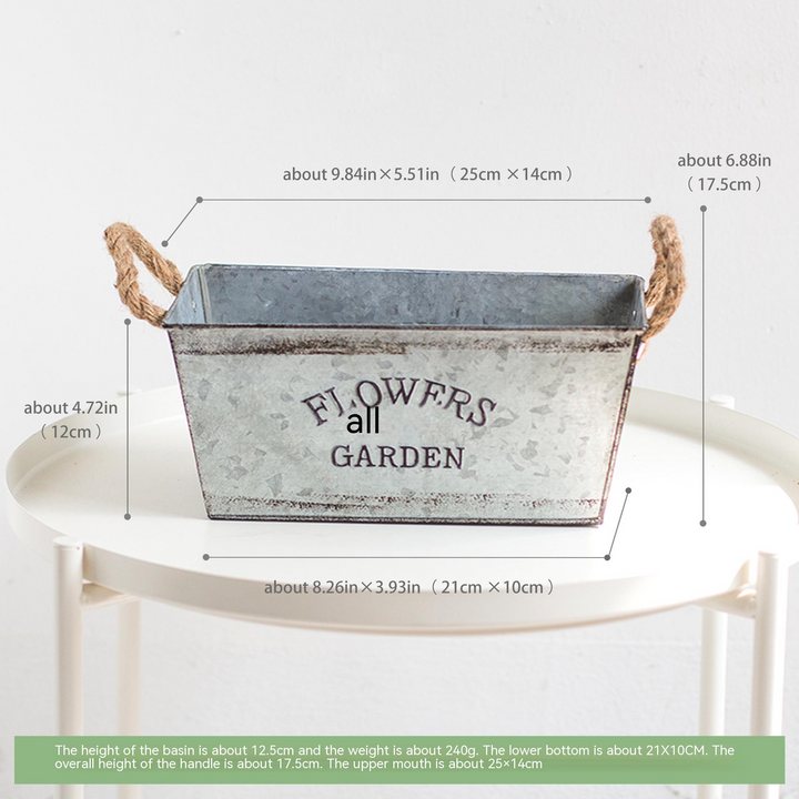 Lisslune | Decorative flower and garden container made of metal with hemp rope handles