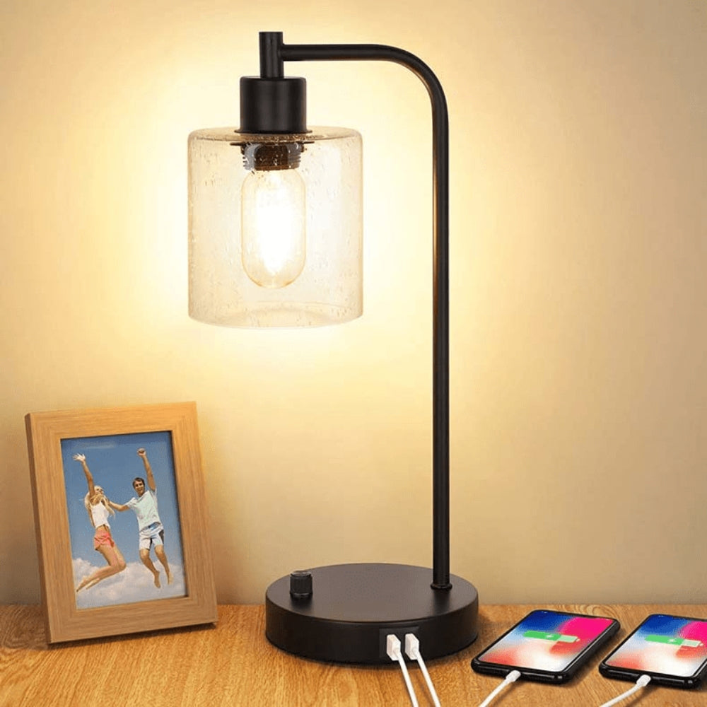 Lisslune | ClarityCharge LED desk lamp – Modern glass shade