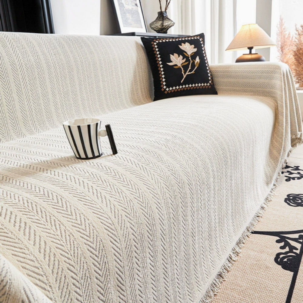 Lisslune | Herringbone Chenille Tassels Sofa Cover