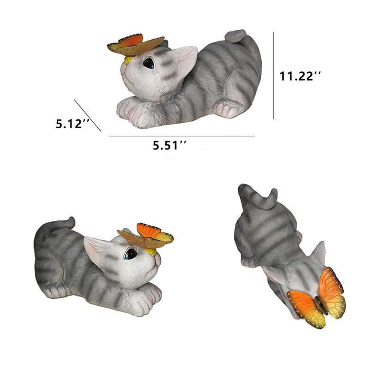 Lisslune | SolarPurr Garden Light | LED Cat Figure with Butterfly | Solar Powered | Weatherproof | Outdoor Decoration
