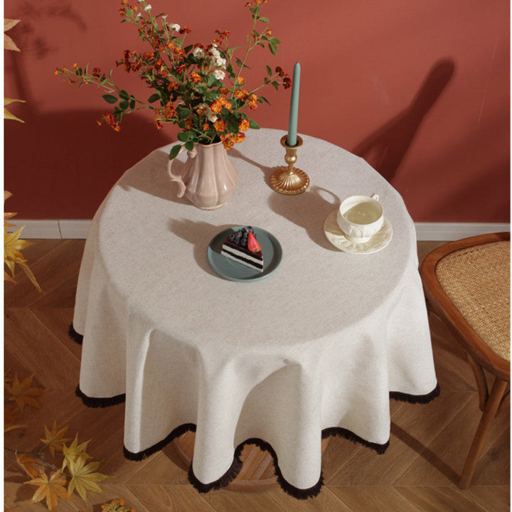 Lisslune | Minimalist Linen Tassel Tablecloth Natural Style
