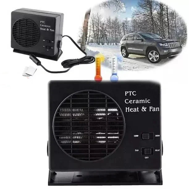Lisslune | 12V Ceramic Car Heater | 150W-300W Portable Fan with Automatic Thermostat for Winter Use in Vehicles