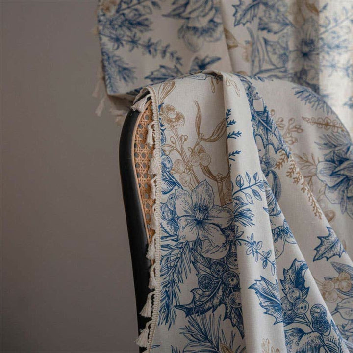 Lisslune | Farmhouse Botanical Blue Floral Curtain