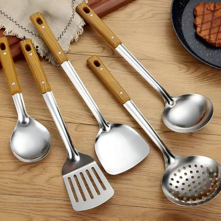 Lisslune | PRESTICOOK – Kitchen Helper Set made of stainless steel with wooden handles, durable & easy to care for