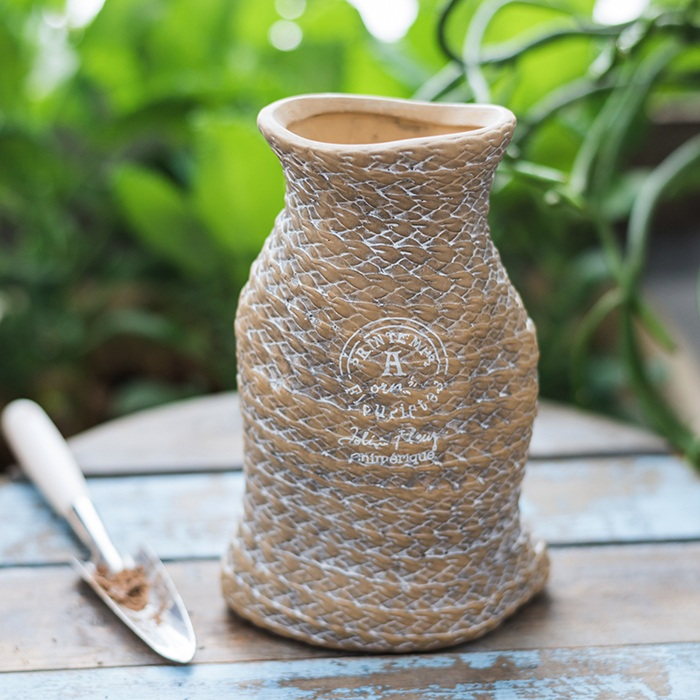 Lisslune | Ceramic Plant Pot in Hemp Bag Design with Rope Handles – Decorative Flower Pot for Garden and Home