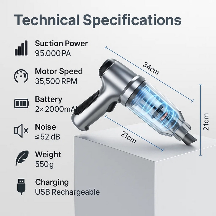 Lisslune | Car Vacuum Cleaner - Powerful and Compact Car Vac for Quick Cleaning