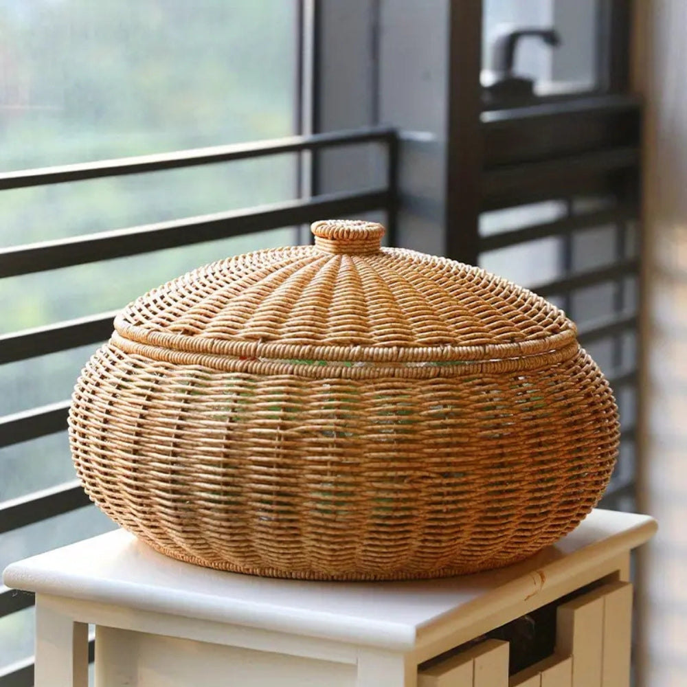 Lisslune | Dome-Shaped Knitted Rattan Basket with Lid