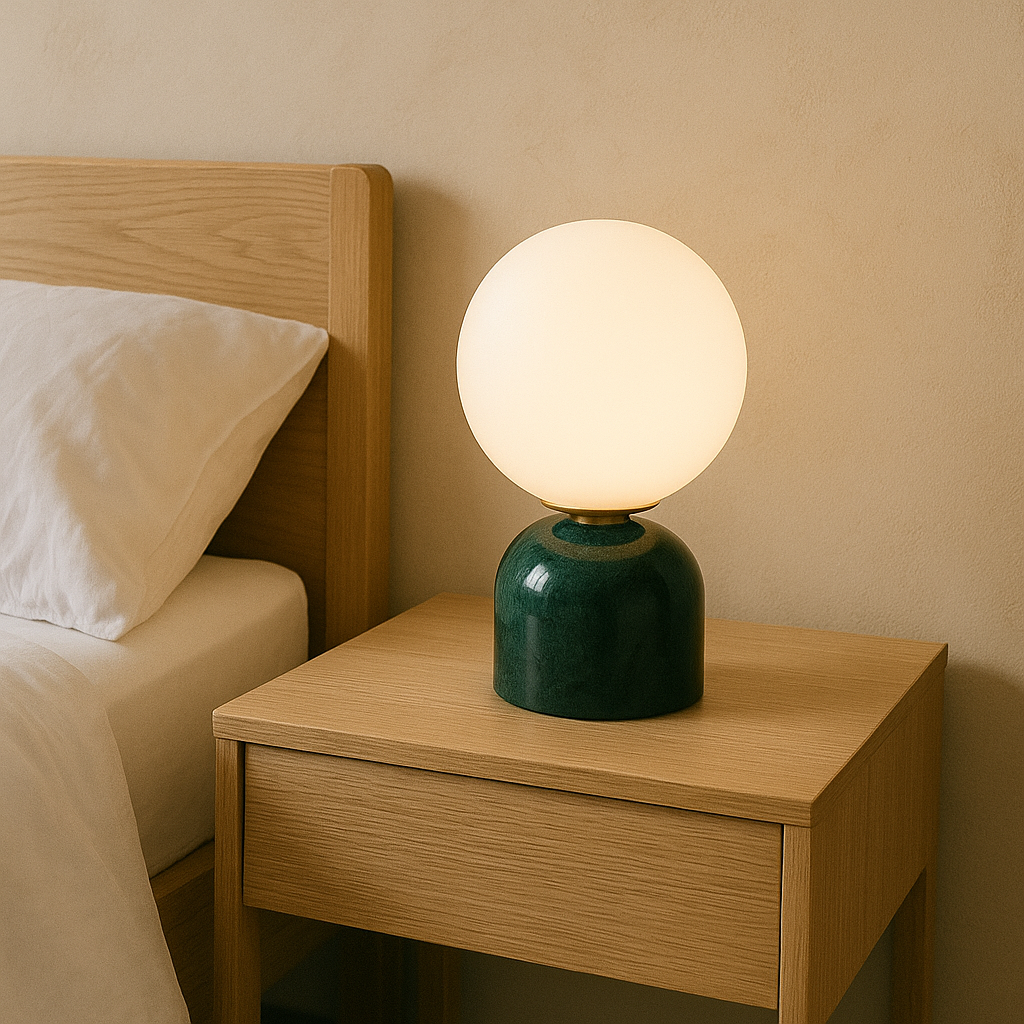 Lisslune | Marnor | Marble Table Lamp with Glass Shade – Scandinavian Minimalist Design